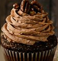 Chocolate cupcake with coffee-toned frosting