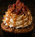 Cupcake with candied bacon garnish