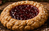 Buttery cookie with a deep thumbprint filled with boozy preserves