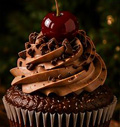 Chocolate bourbon cherry cupcake with chocolate curls